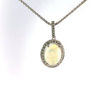 Platinum Oval Cabuchon Opal & Diamond Halo Necklace