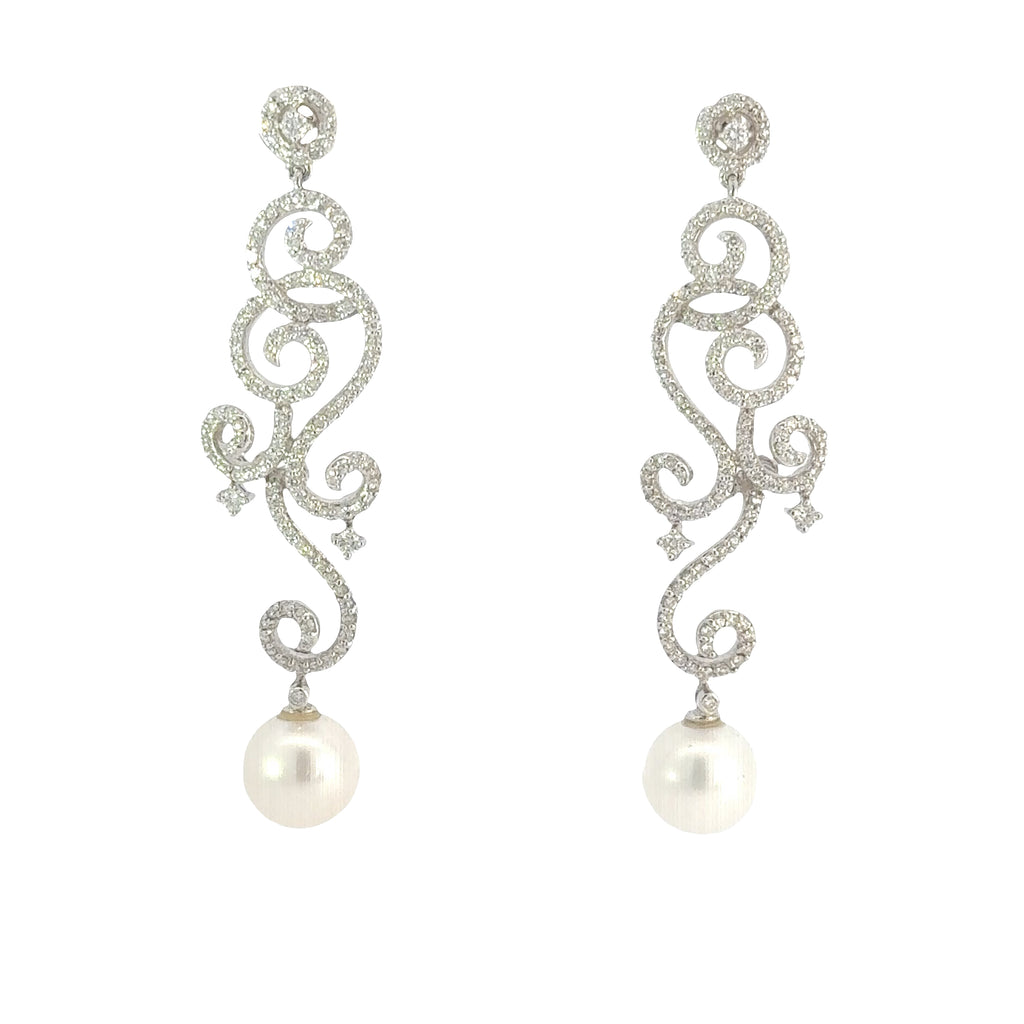 Vintage 18ct White Gold Akoya Pearl and Diamond Drop Earrings