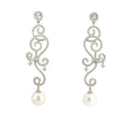 Vintage 18ct White Gold Akoya Pearl and Diamond Drop Earrings