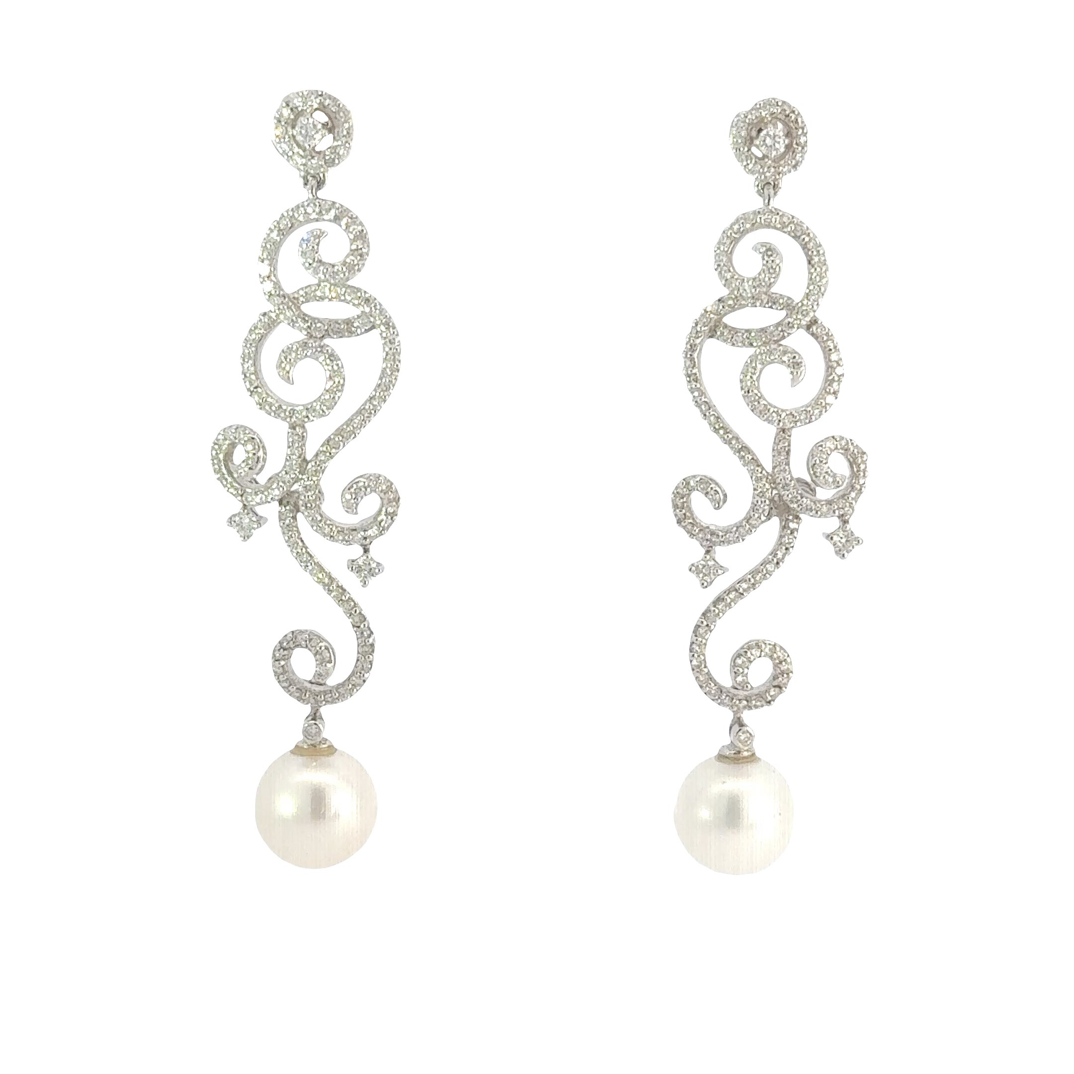 Vintage 18ct White Gold Akoya Pearl and Diamond Drop Earrings