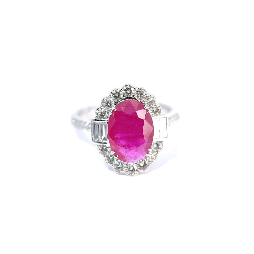 18ct White Gold Oval Ruby & Diamond Cluster Ring