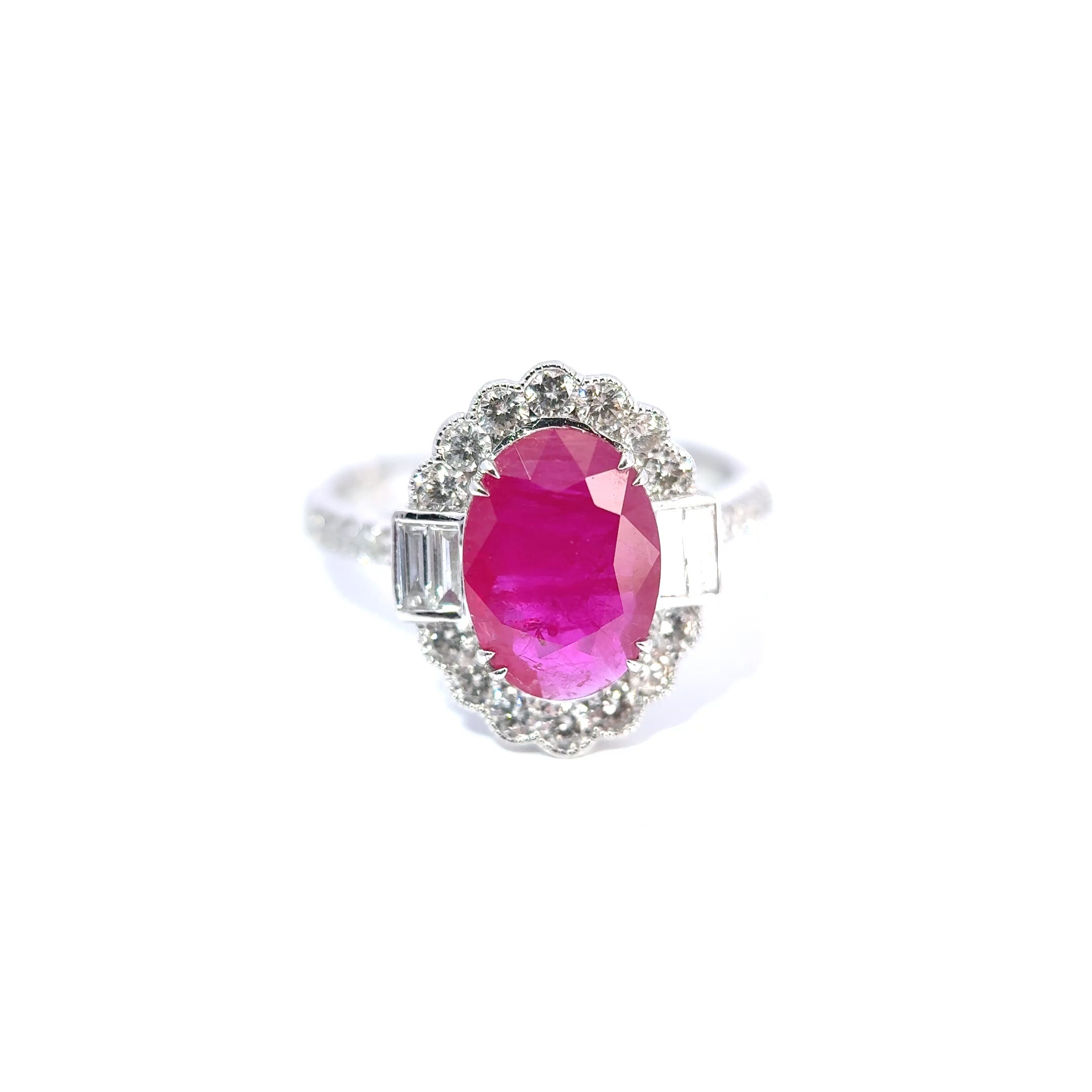 18ct White Gold Oval Ruby & Diamond Cluster Ring