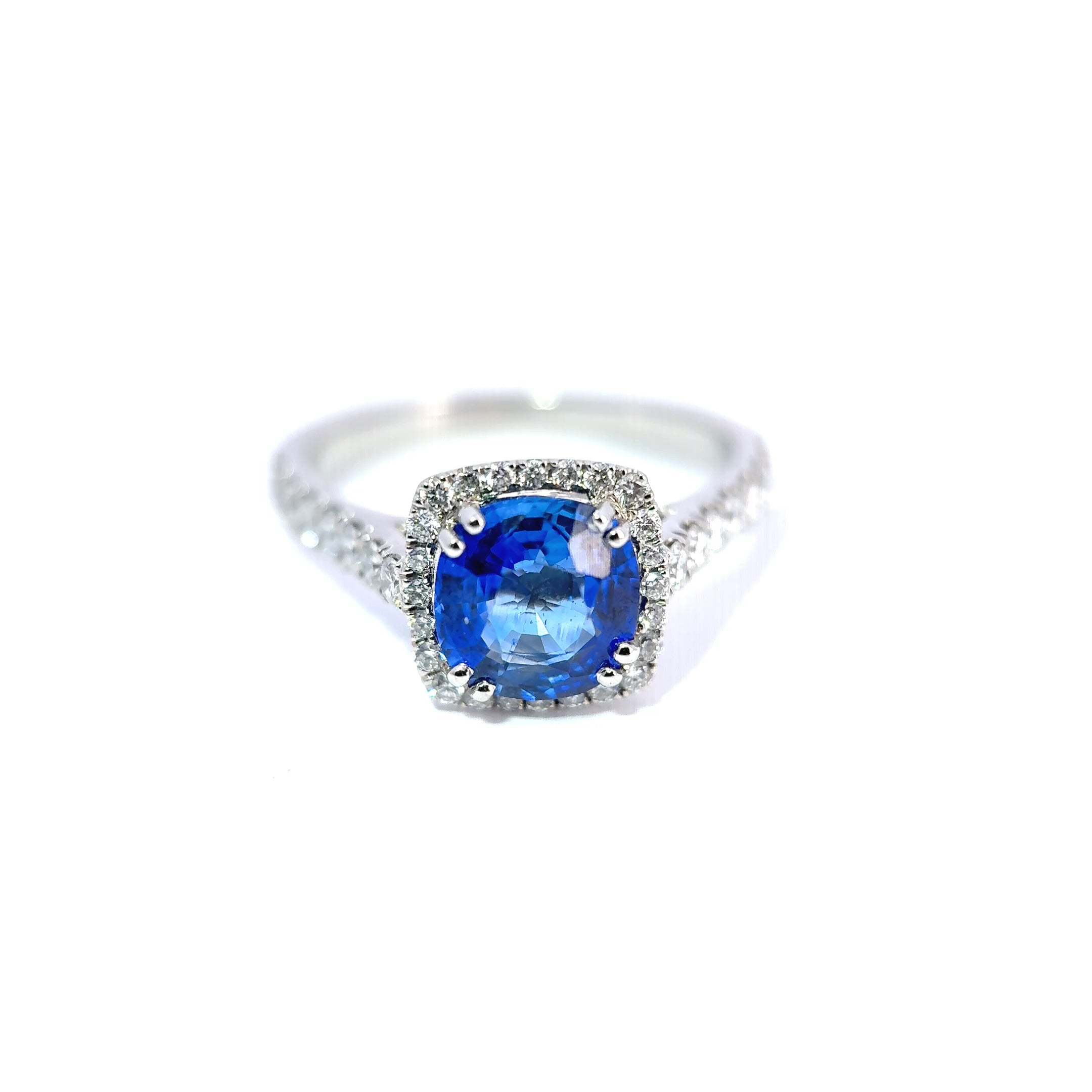 Platinum Cushion-Cut Sapphire & Diamond Halo Ring