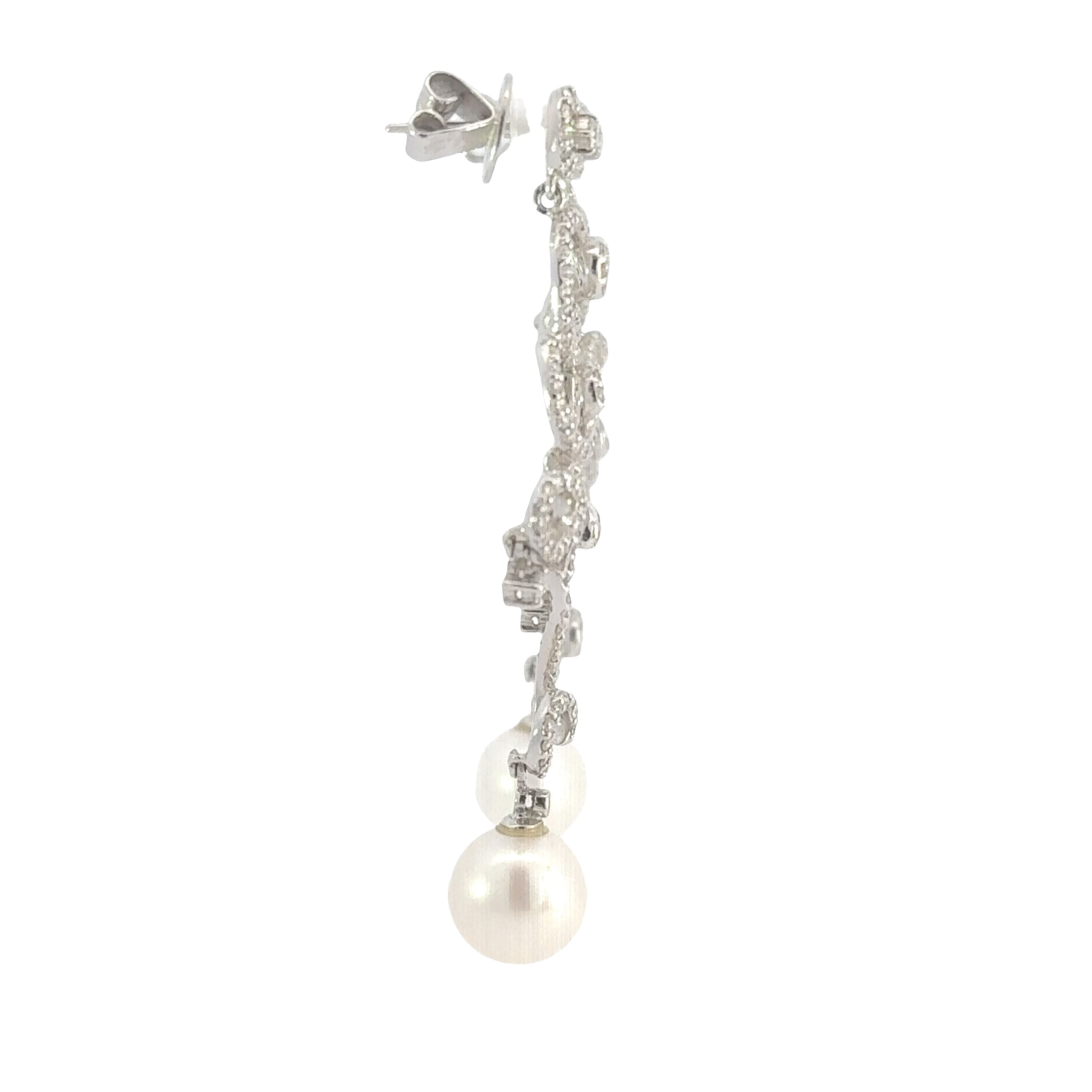 Vintage 18ct White Gold Akoya Pearl and Diamond Drop Earrings