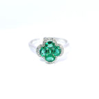 18ct White Gold Emerald and Diamond Clover Ring