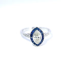 18ct White Gold Marquise Diamond & French-Cut Sapphire Halo Ring