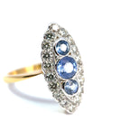 18ct Yellow and White Gold Navette Cluster Ring Set with Sapphire and Diamond