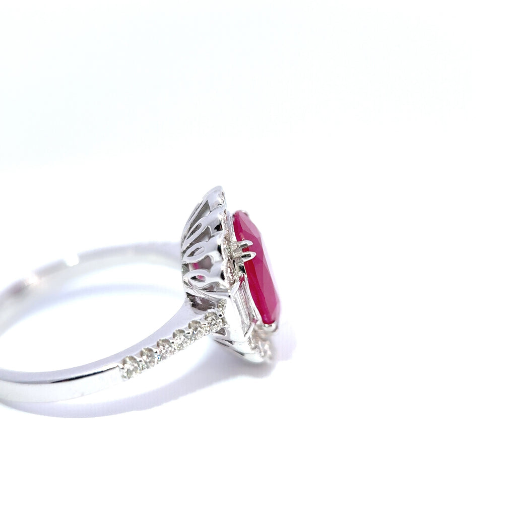 18ct White Gold Oval Ruby & Diamond Cluster Ring