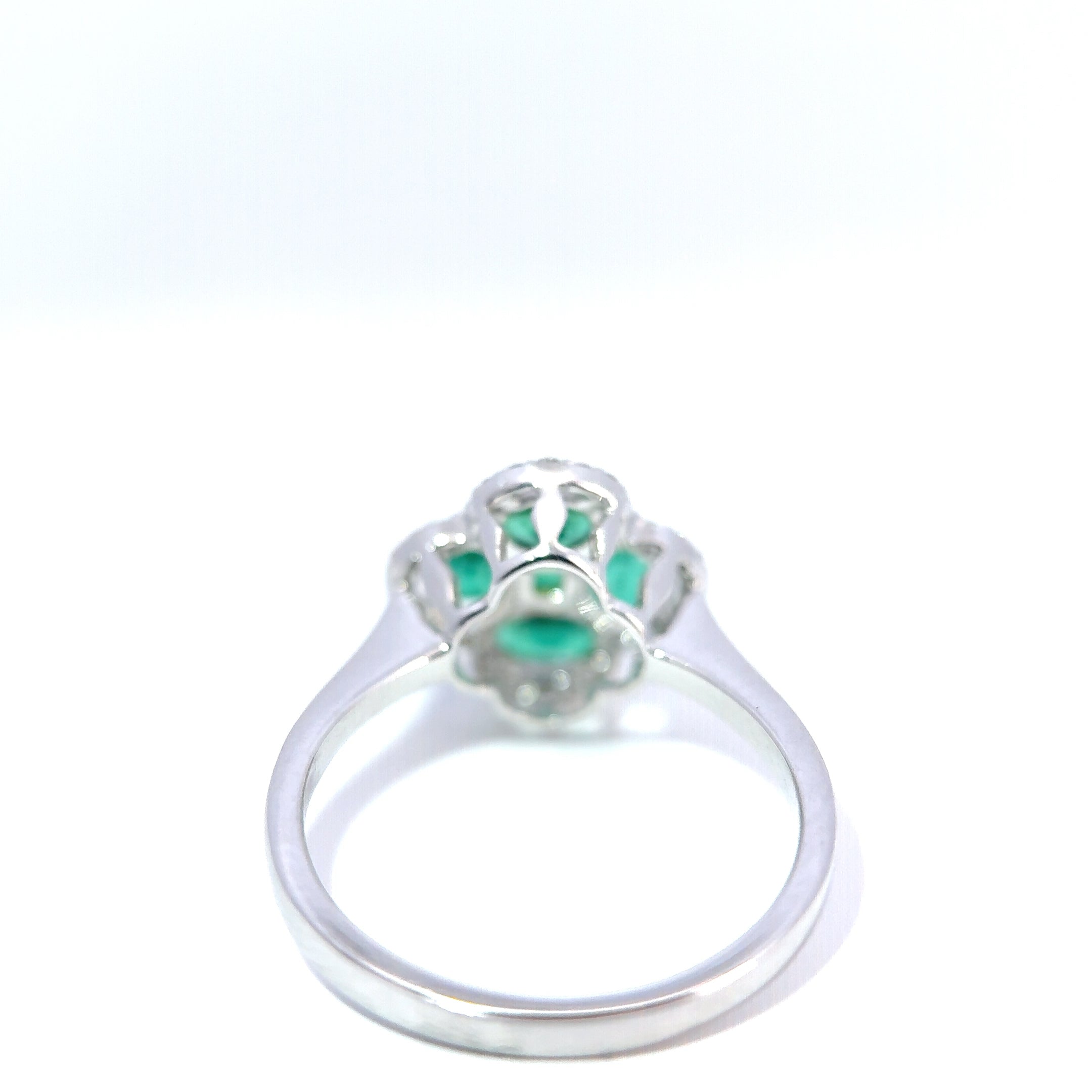 18ct White Gold Emerald and Diamond Clover Ring