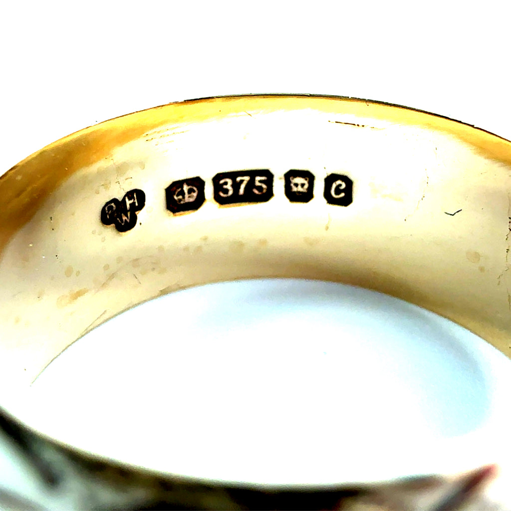 Alianza de boda vintage de oro amarillo de 9 quilates con diseño floral, 7 mm