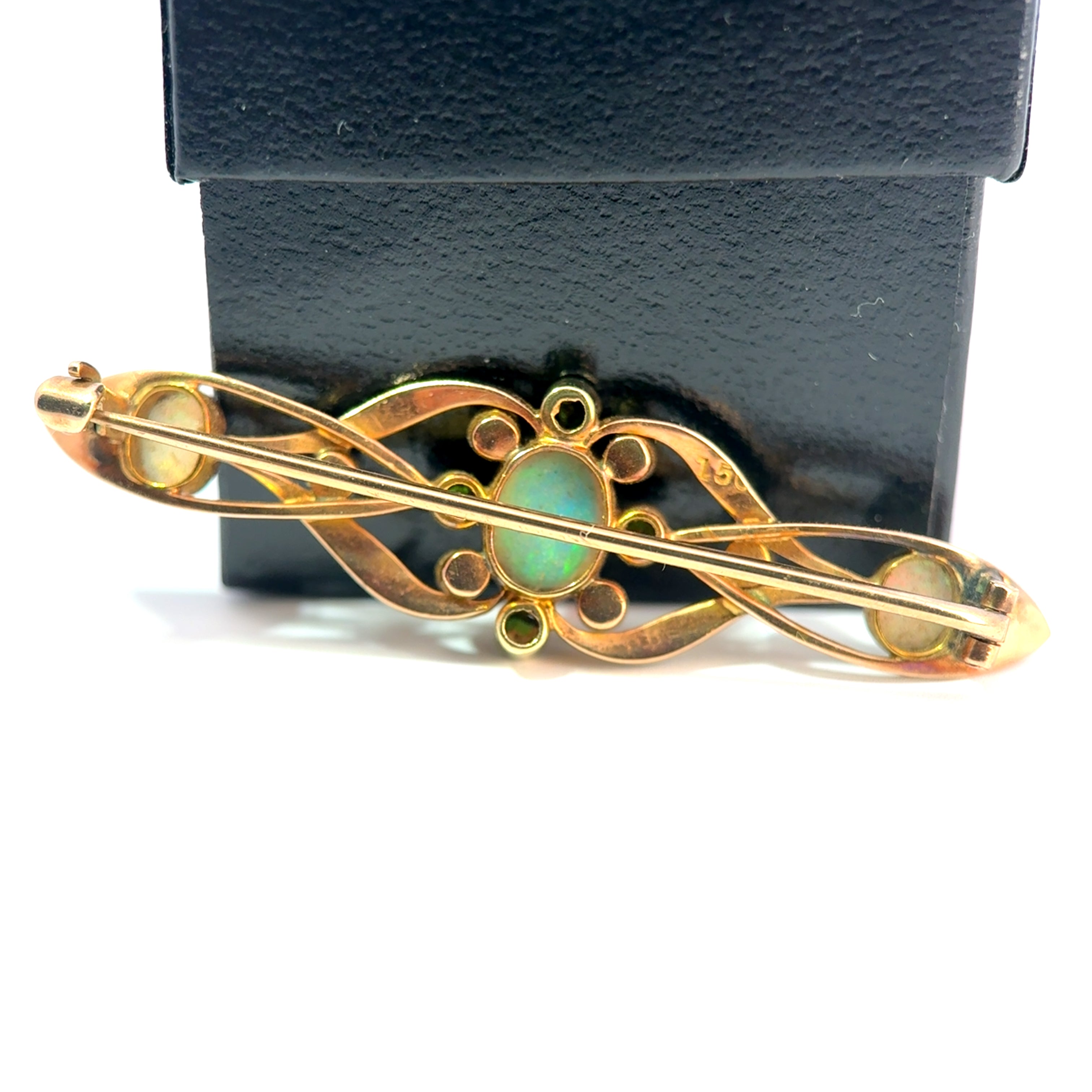 Antique 15ct Yellow Gold Opal, Demantoid Garnet & Pearl Brooch, Circa 1900