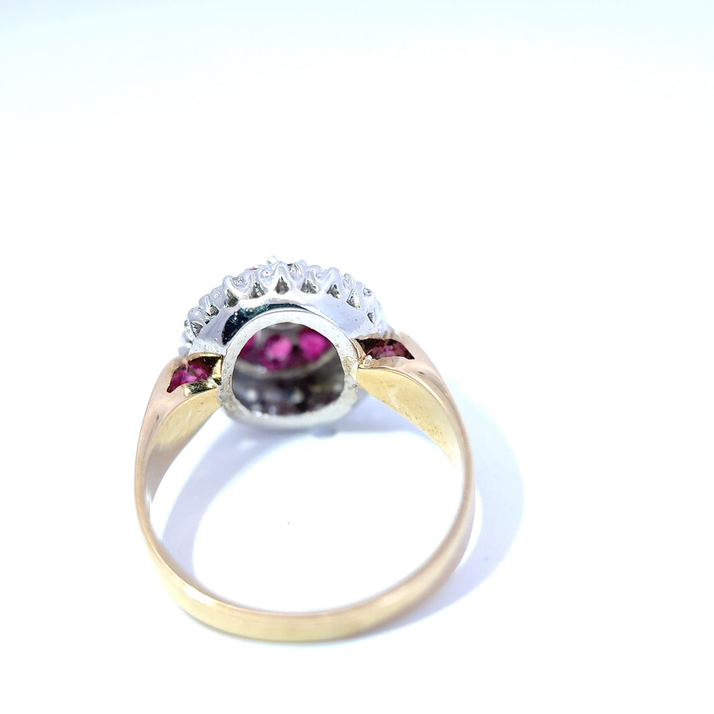Vintage 9ct Yellow Gold Ruby and Diamond Cluster Ring
