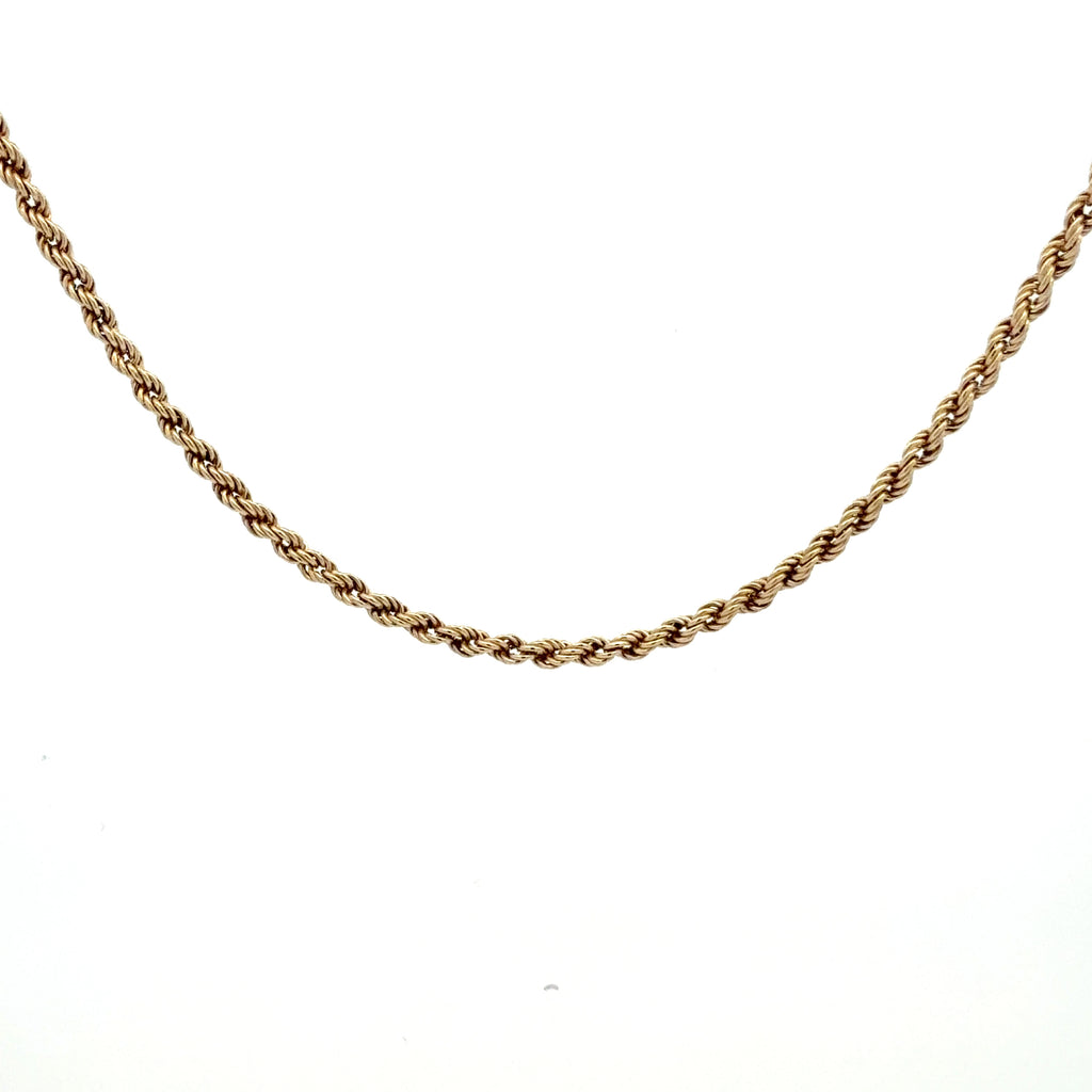 Vintage 9ct Yellow Gold Rope Chain, 16.5", (3mm)