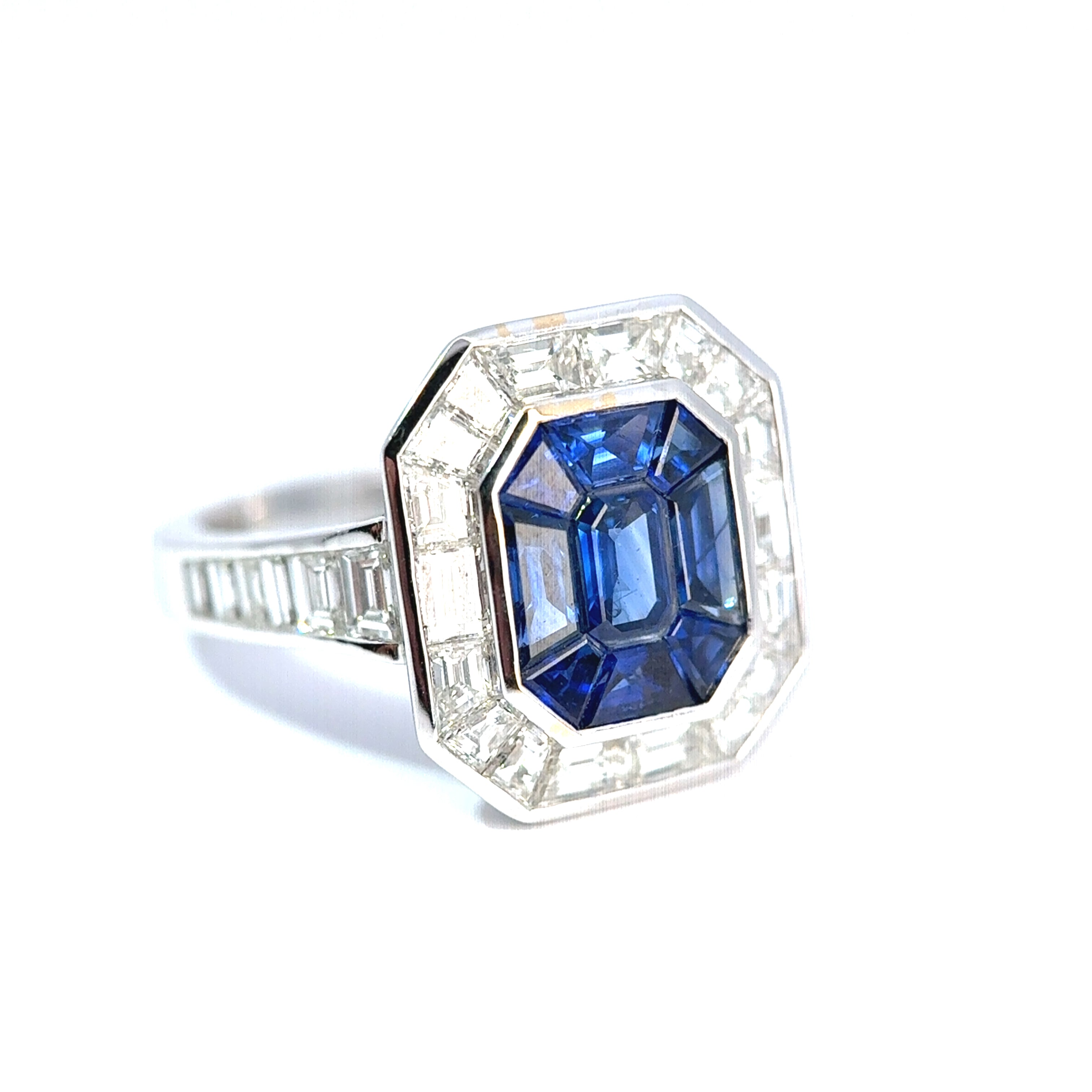Hirsh ‘Gatsby’ 18ct White Gold Sapphire & Diamond Art-Deco Style Ring