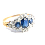 Vintage 18ct Yellow and White Gold Sapphire and Old Cut Diamond Cluster Ring, circa mid twentieth century
