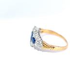Vintage 18ct Yellow and White Gold Sapphire and Old Cut Diamond Cluster Ring, circa mid twentieth century