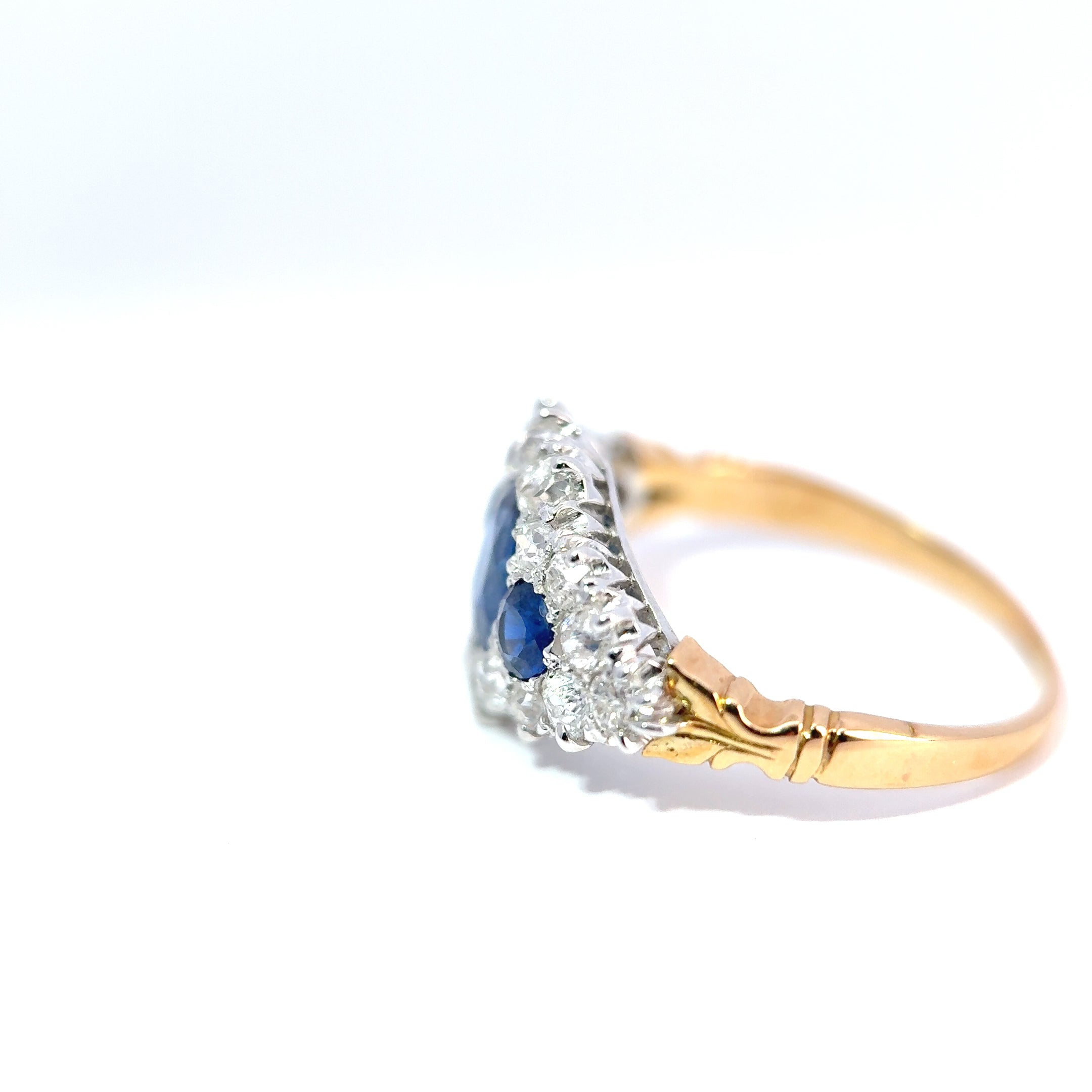 Vintage 18ct Yellow and White Gold Sapphire and Old Cut Diamond Cluster Ring, circa mid twentieth century