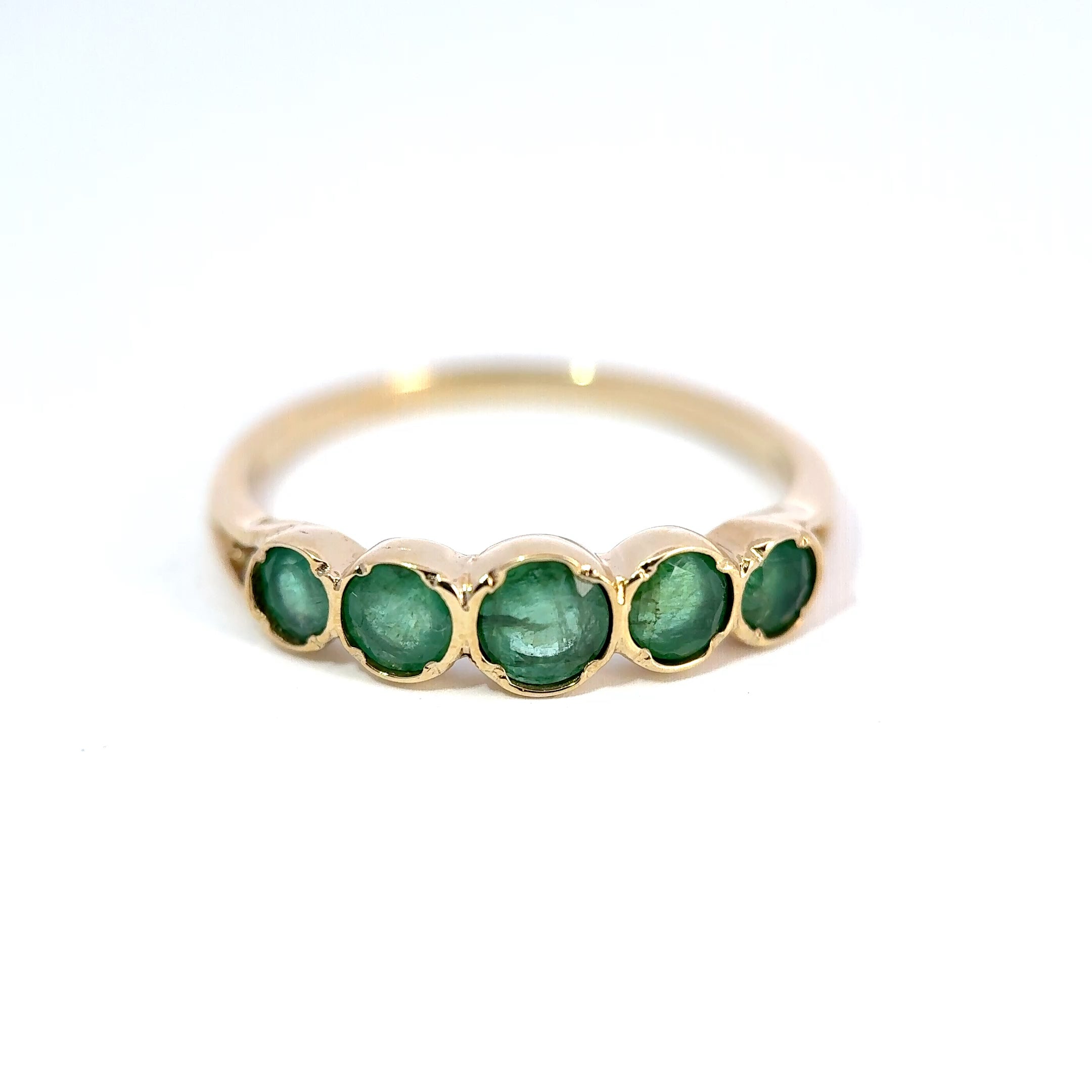 9ct Yellow Gold 5 Stone Graduated Emerald Ring, Size S, 2.0g