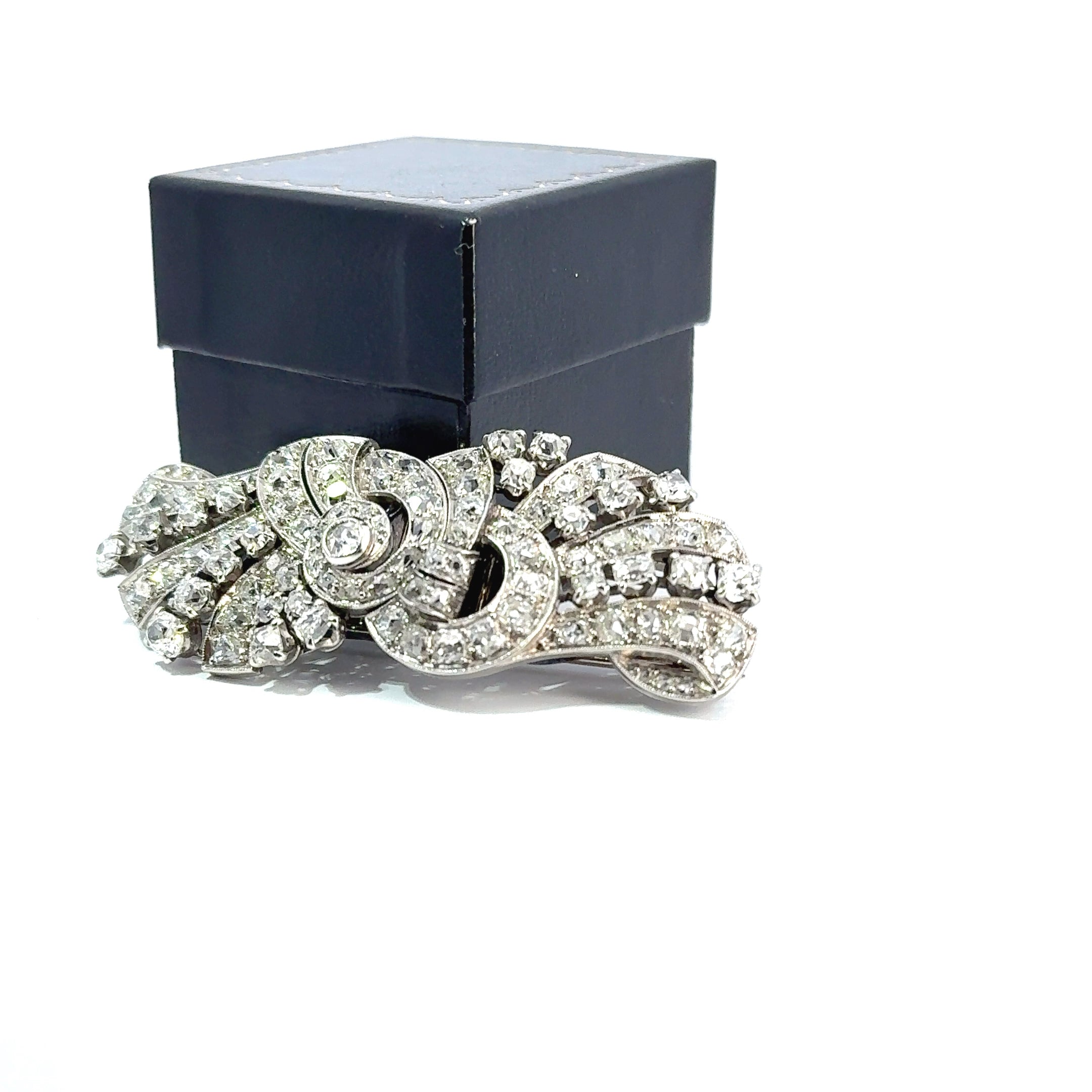 Art Deco Platinum & Mixed-Cut Diamond Convertible Double-Clip Broooch, (c. 1935)