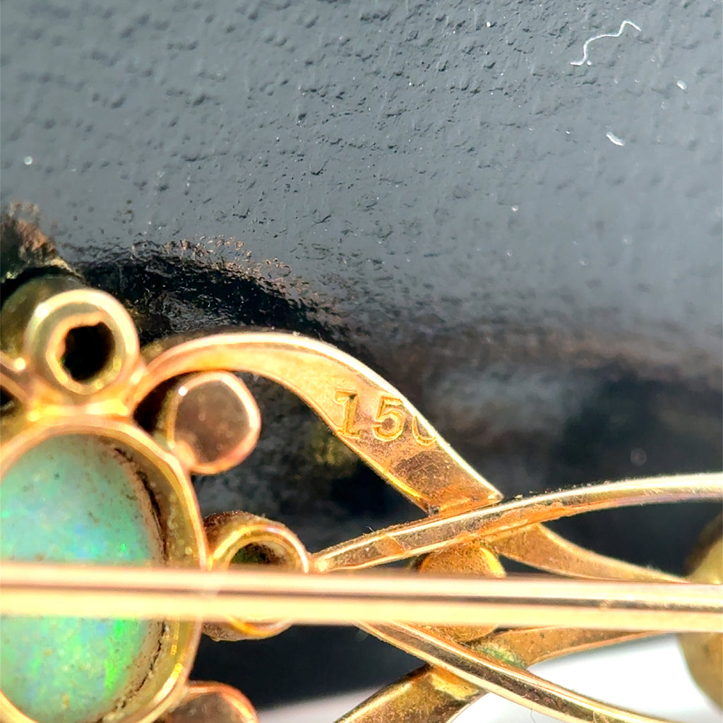 Antique 15ct Yellow Gold Opal, Demantoid Garnet & Pearl Brooch, Circa 1900