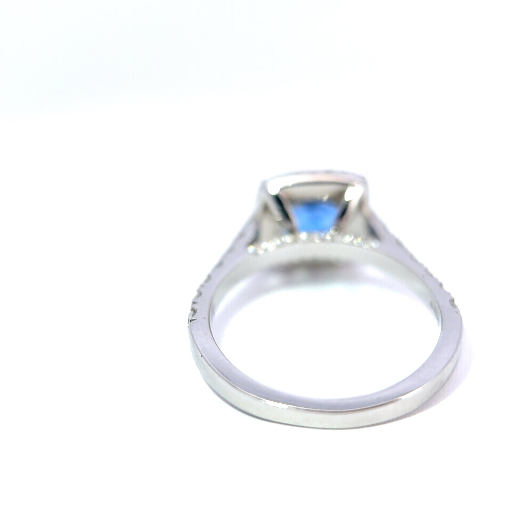 Platinum Cushion-Cut Sapphire & Diamond Halo Ring