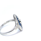 18ct White Gold Sapphire and Diamond Navette Ring, Art Deco Style