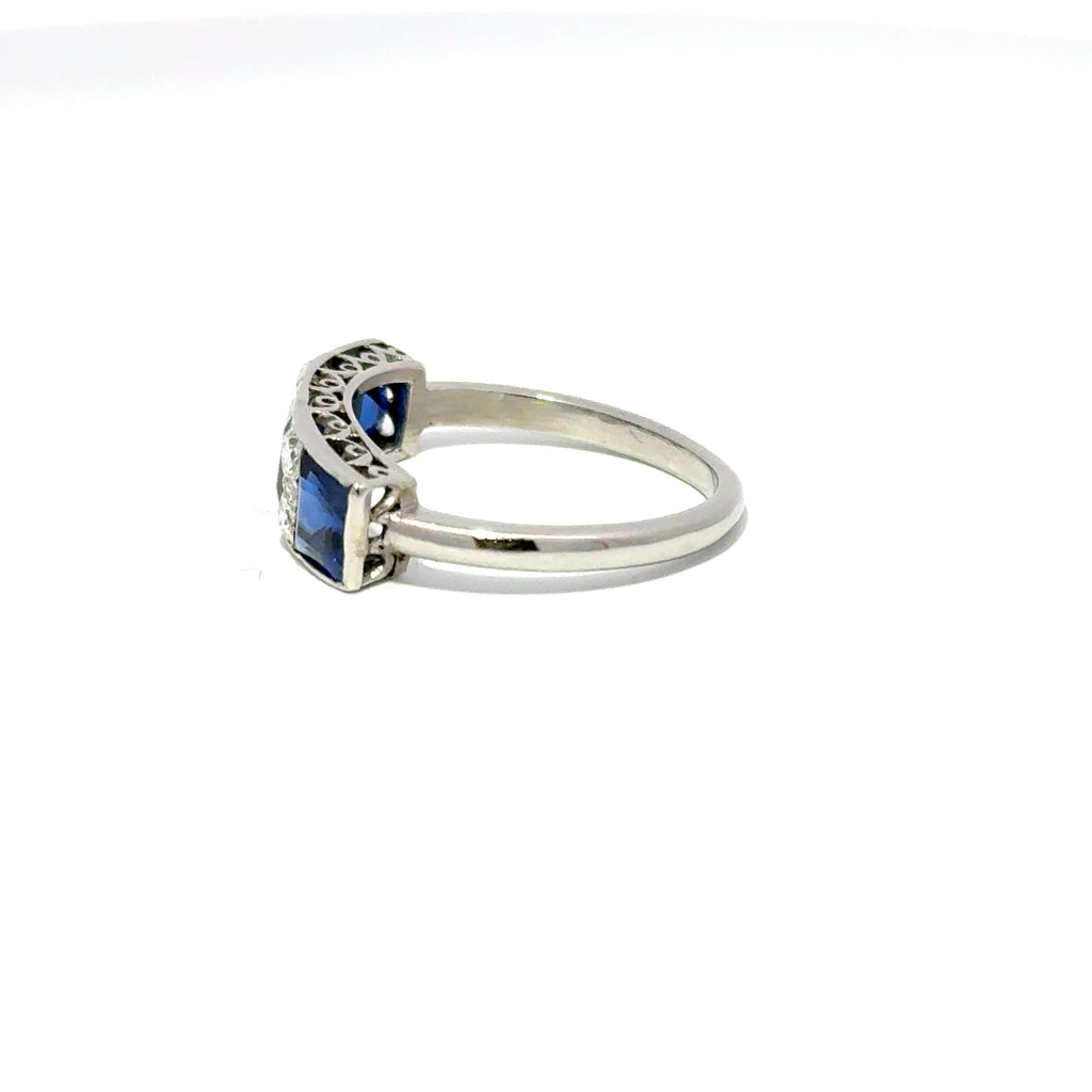 Antique Platinum Sapphire & Diamond Ring (c. 1930)