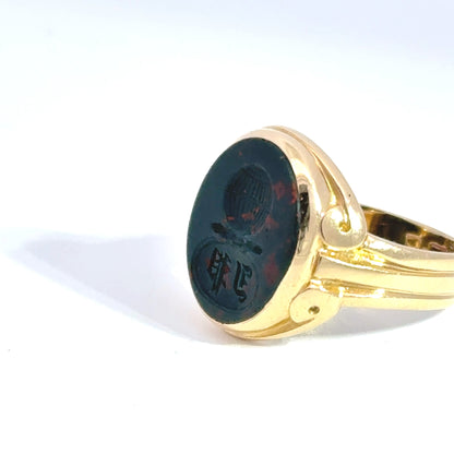 Vintage 18ct Seal Engraved Bloodstone Signet Ring