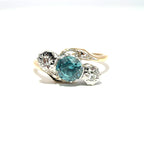 Antique Edwardian 18ct Yellow Gold & Platinum Blue Zircon & Diamond Trilogy Ring