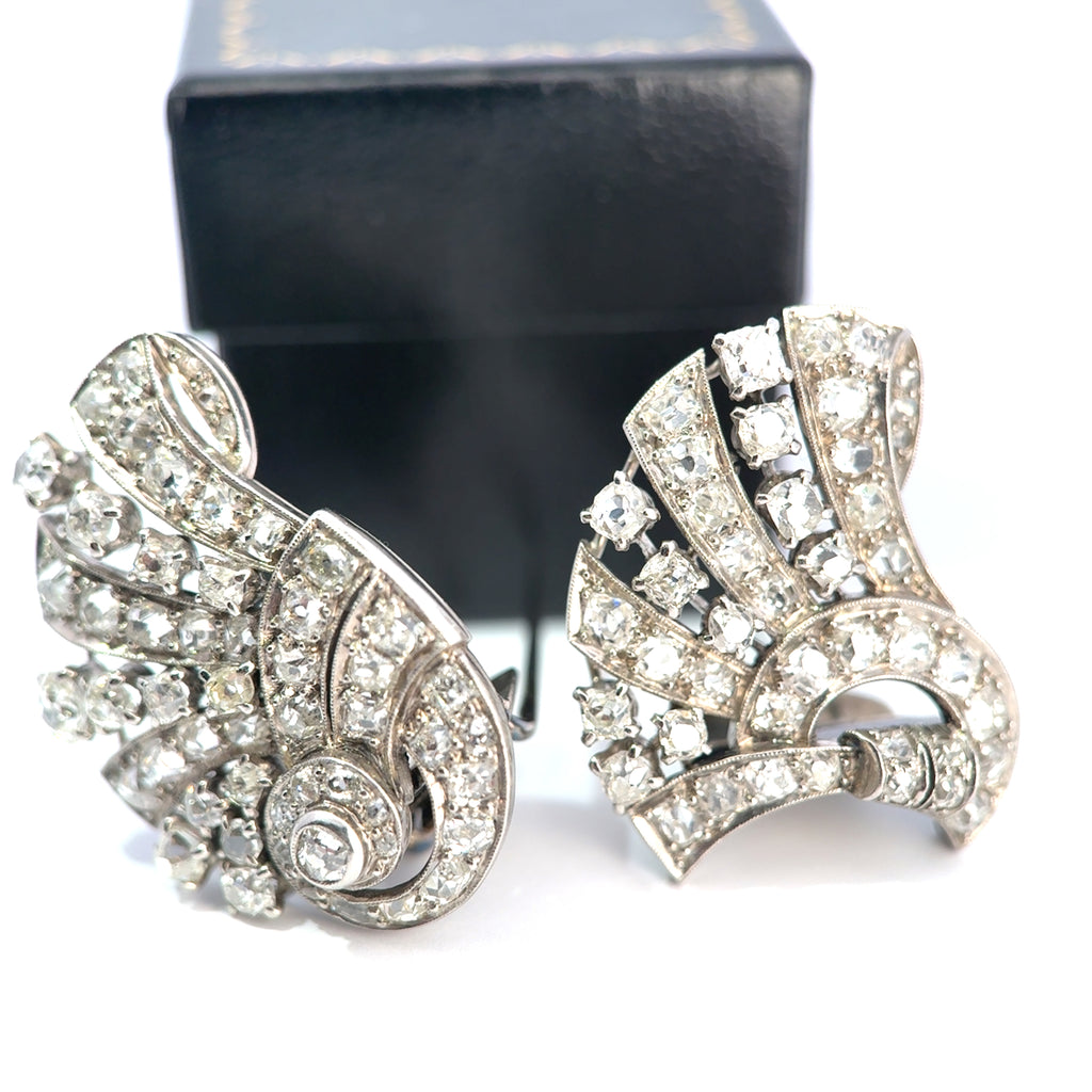 Art Deco Platinum & Mixed-Cut Diamond Convertible Double-Clip Broooch, (c. 1935)