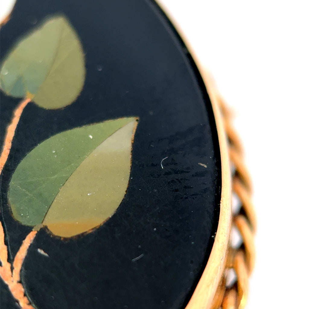 Antique 9ct Yellow Gold Pietra Dura Calla Lily Brooch