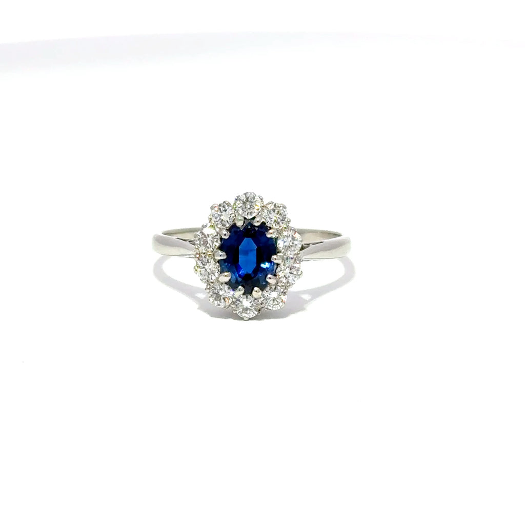Platinum Oval Sapphire & Diamond Cluster Ring