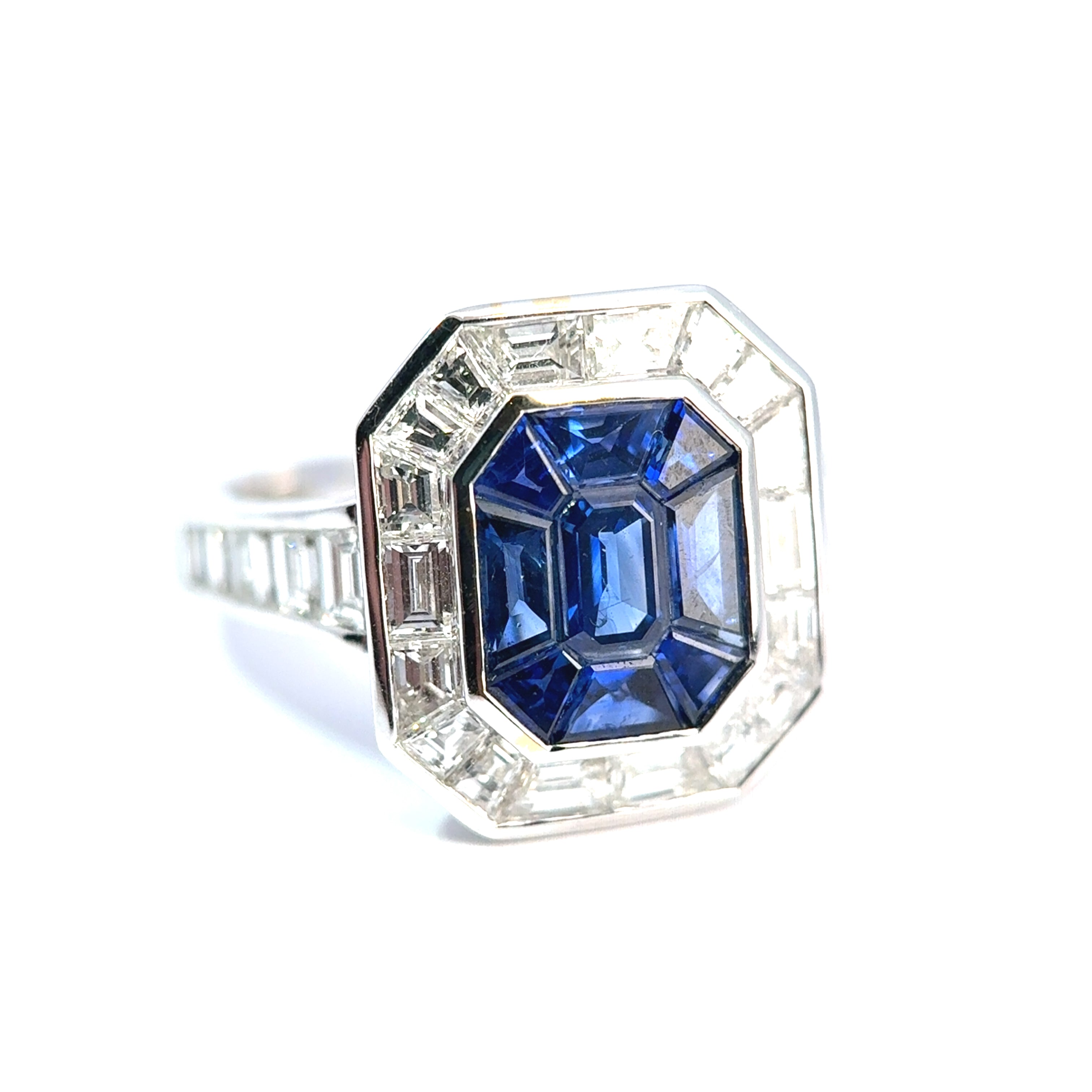 Hirsh ‘Gatsby’ 18ct White Gold Sapphire & Diamond Art-Deco Style Ring