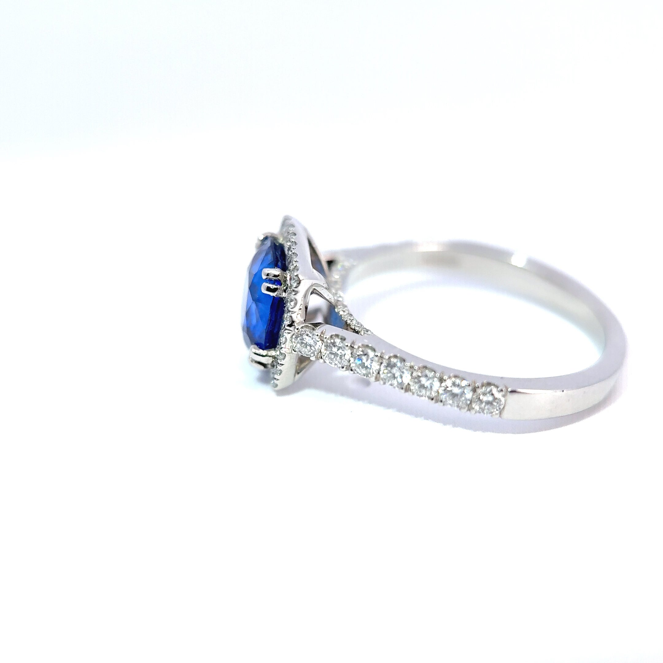 Platinum Cushion-Cut Sapphire & Diamond Halo Ring