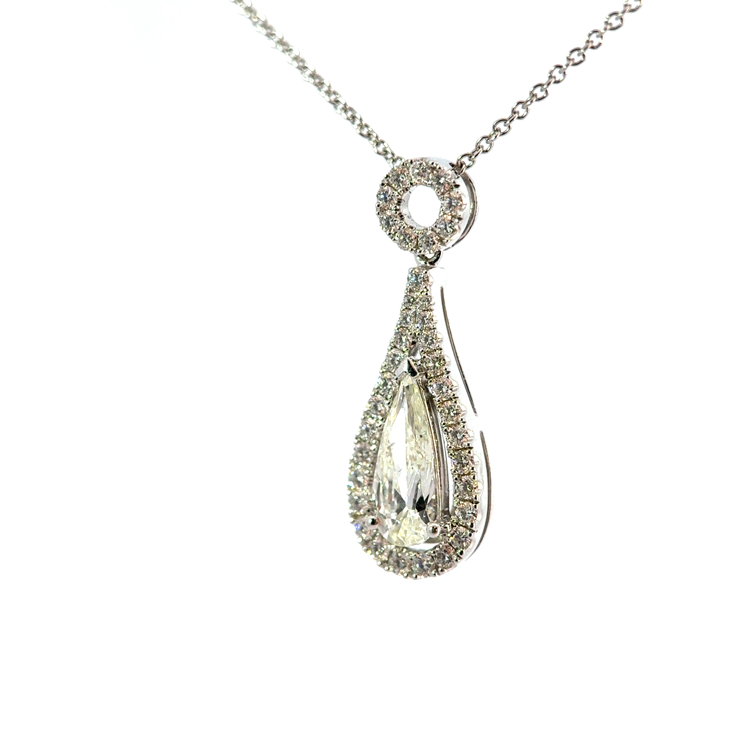 18ct White Gold Pear Cut Diamond Halo Necklace