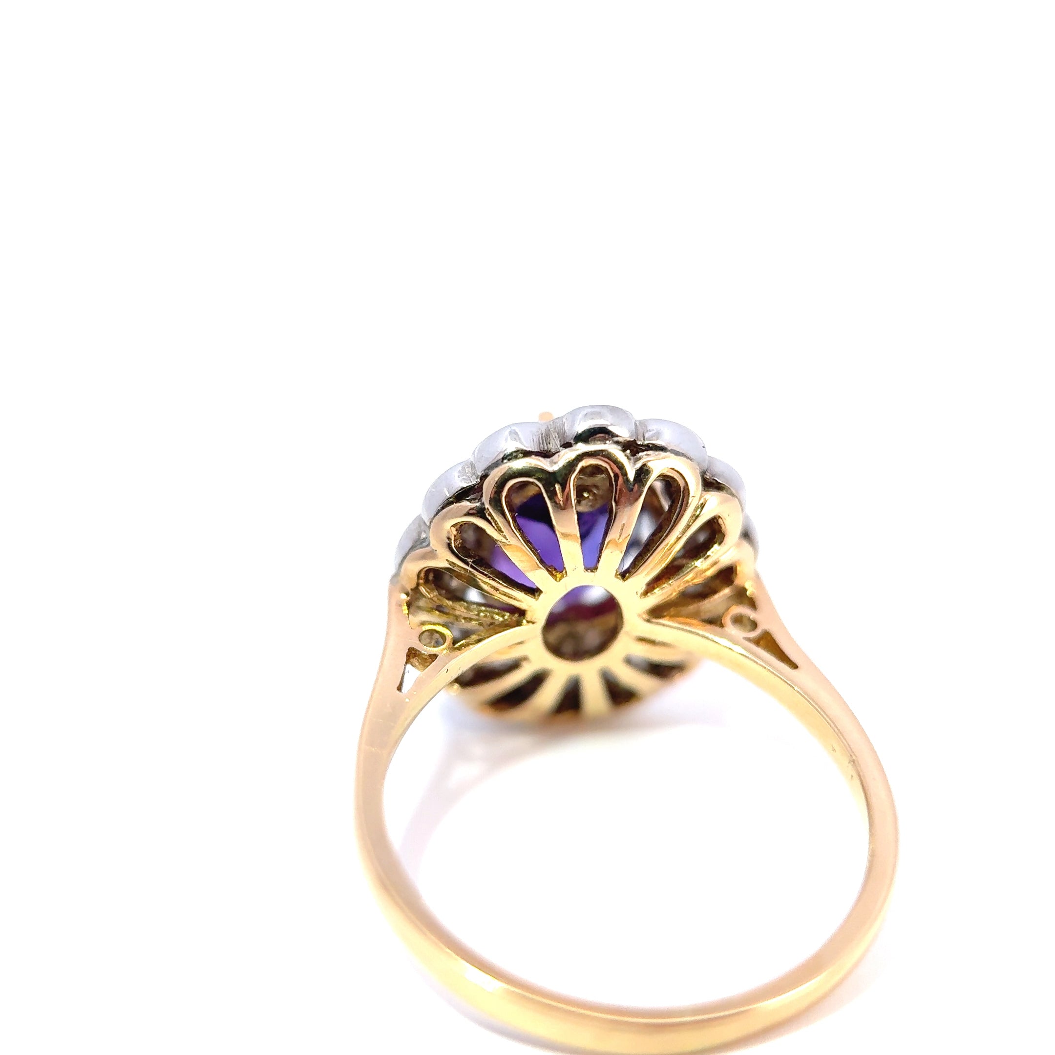 Vintage 18ct Yellow Gold & Platinum Amethyst & Diamond Cluster Ring (c. 1940’s)