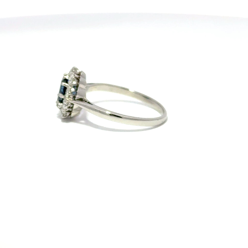 Platinum Oval Sapphire & Diamond Cluster Ring