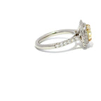 Platinum Natural Fancy Yellow Cushion Cut Diamond with Diamond Halo, 1.22ct