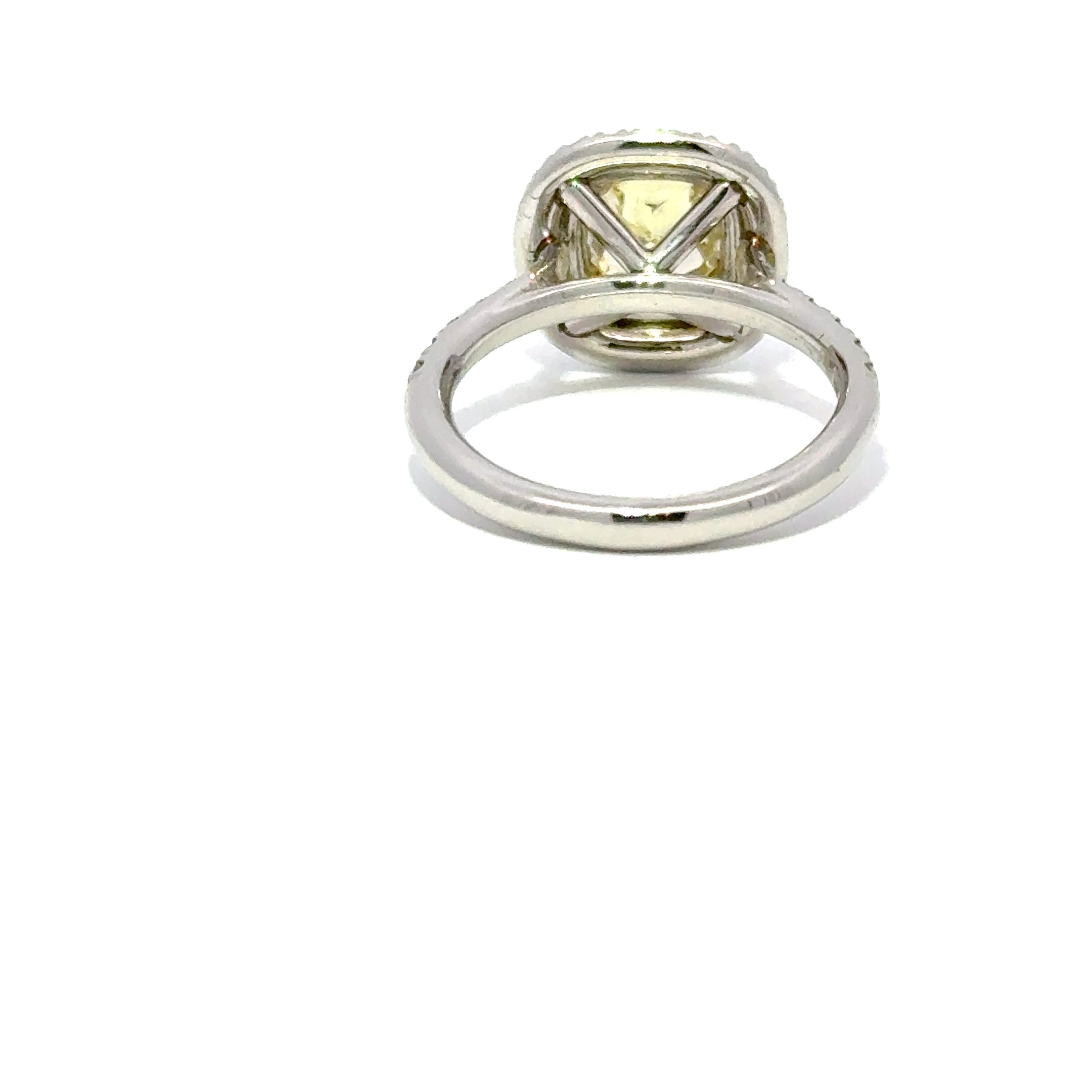 Platinum Natural Fancy Yellow Cushion Cut Diamond with Diamond Halo, 1.22ct