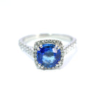 Platinum Cushion-Cut Sapphire & Diamond Halo Ring