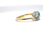 Antique Edwardian 18ct Yellow Gold & Platinum Blue Zircon & Diamond Trilogy Ring