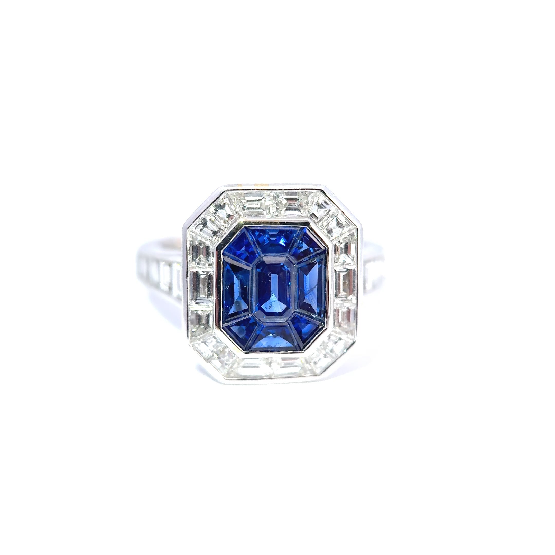 Hirsh ‘Gatsby’ 18ct White Gold Sapphire & Diamond Art-Deco Style Ring