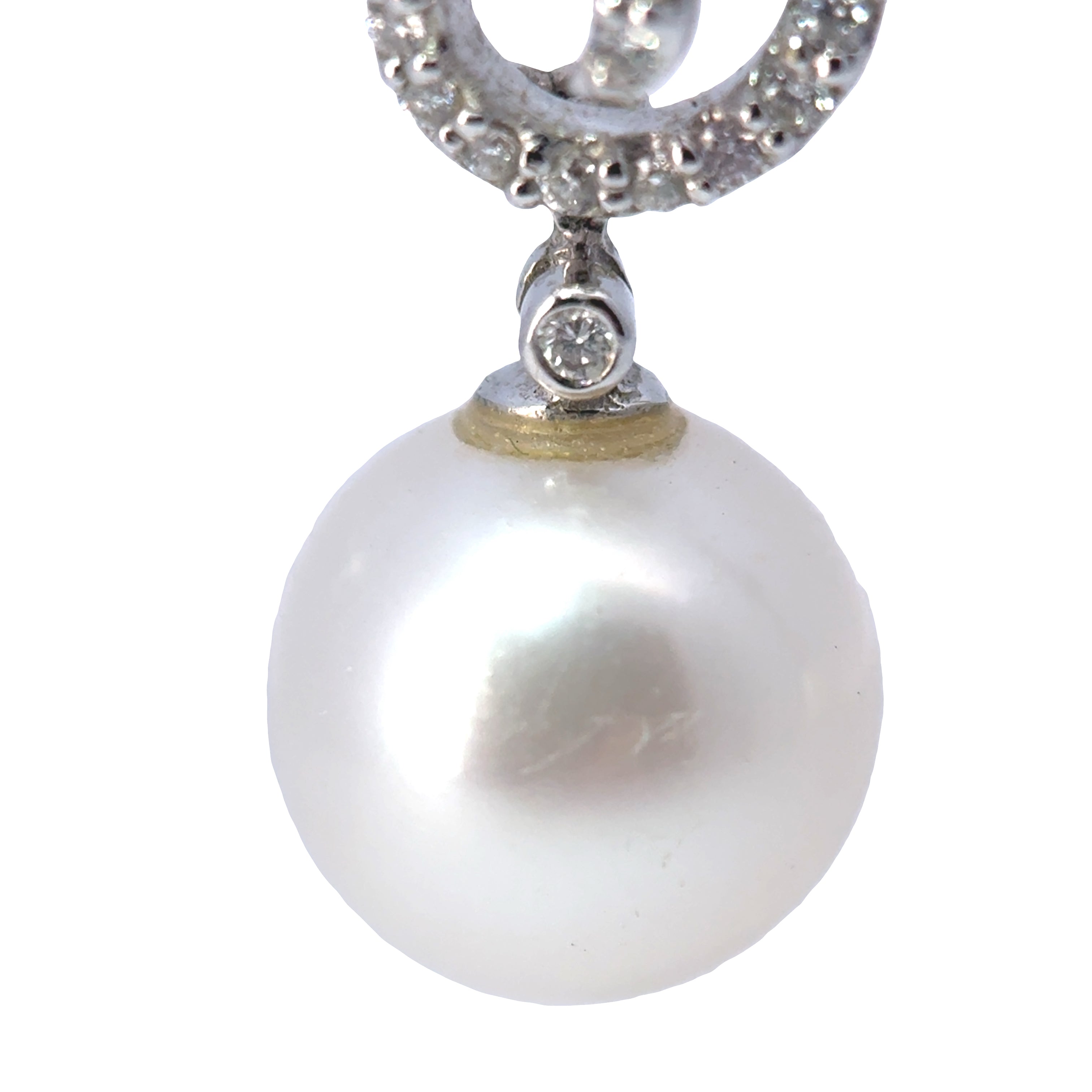Vintage 18ct White Gold Akoya Pearl and Diamond Drop Earrings