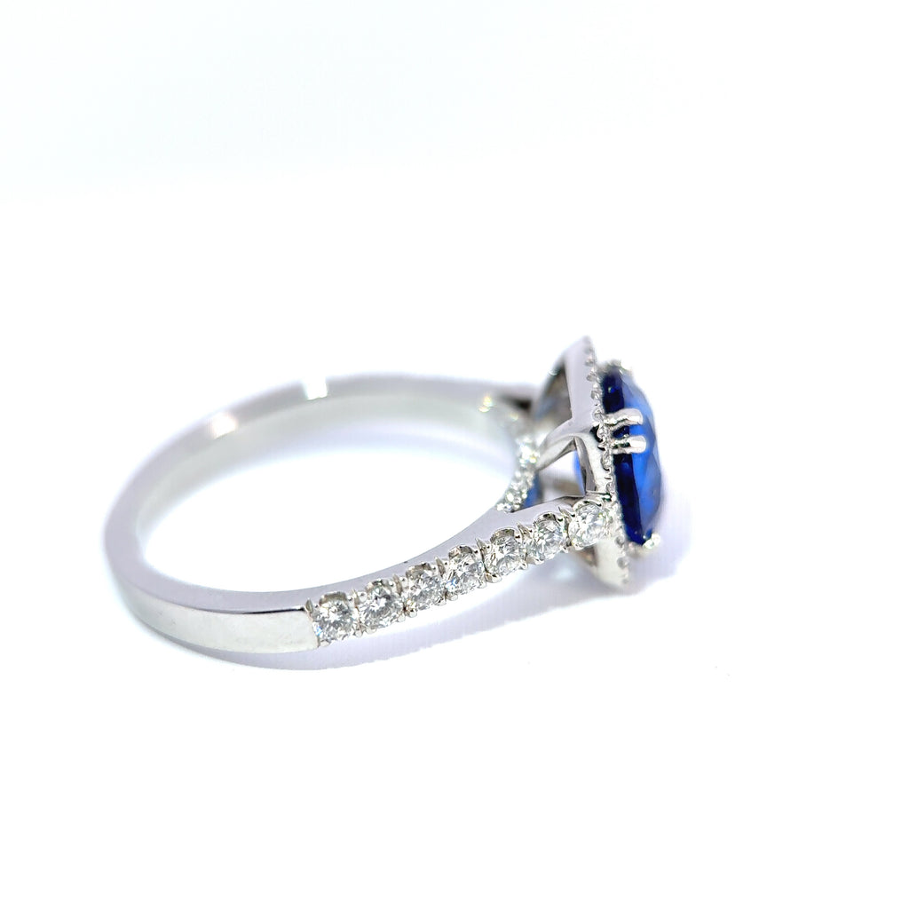 Platinum Cushion-Cut Sapphire & Diamond Halo Ring