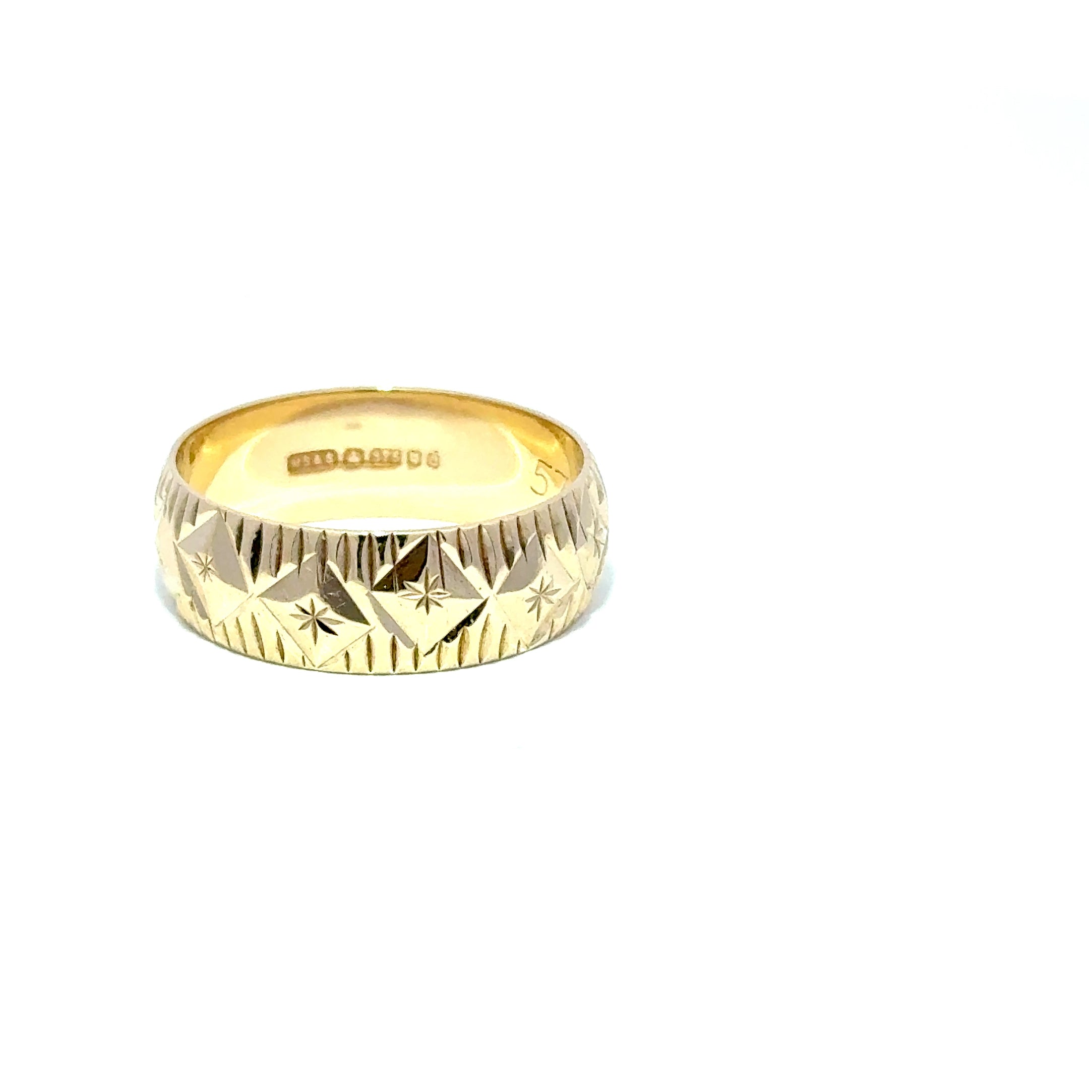 Vintage 9ct Yellow Gold Geometric Patterned Band