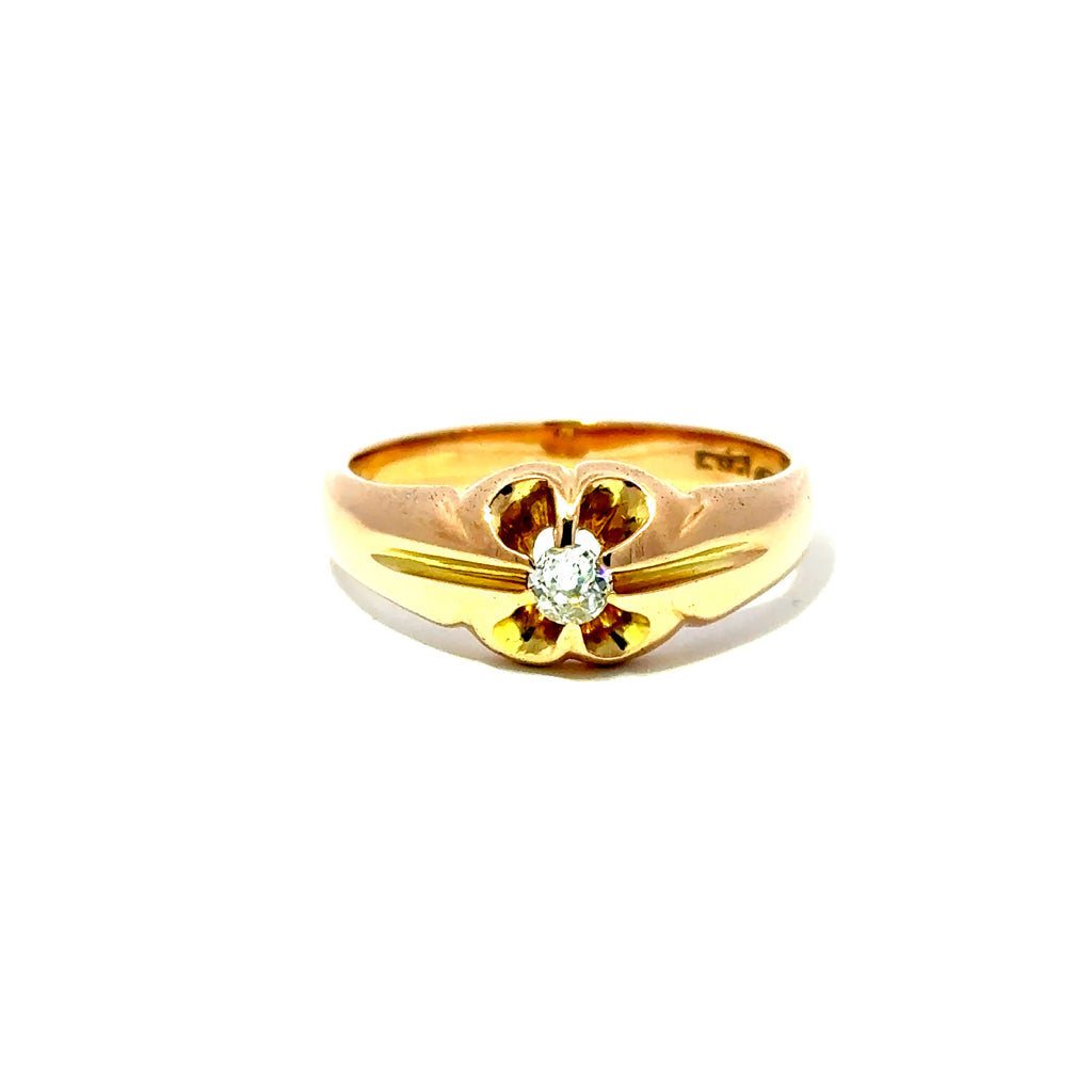 Antique 18ct Yellow Gold Old Cut Diamond Solitaire Belcher Ring