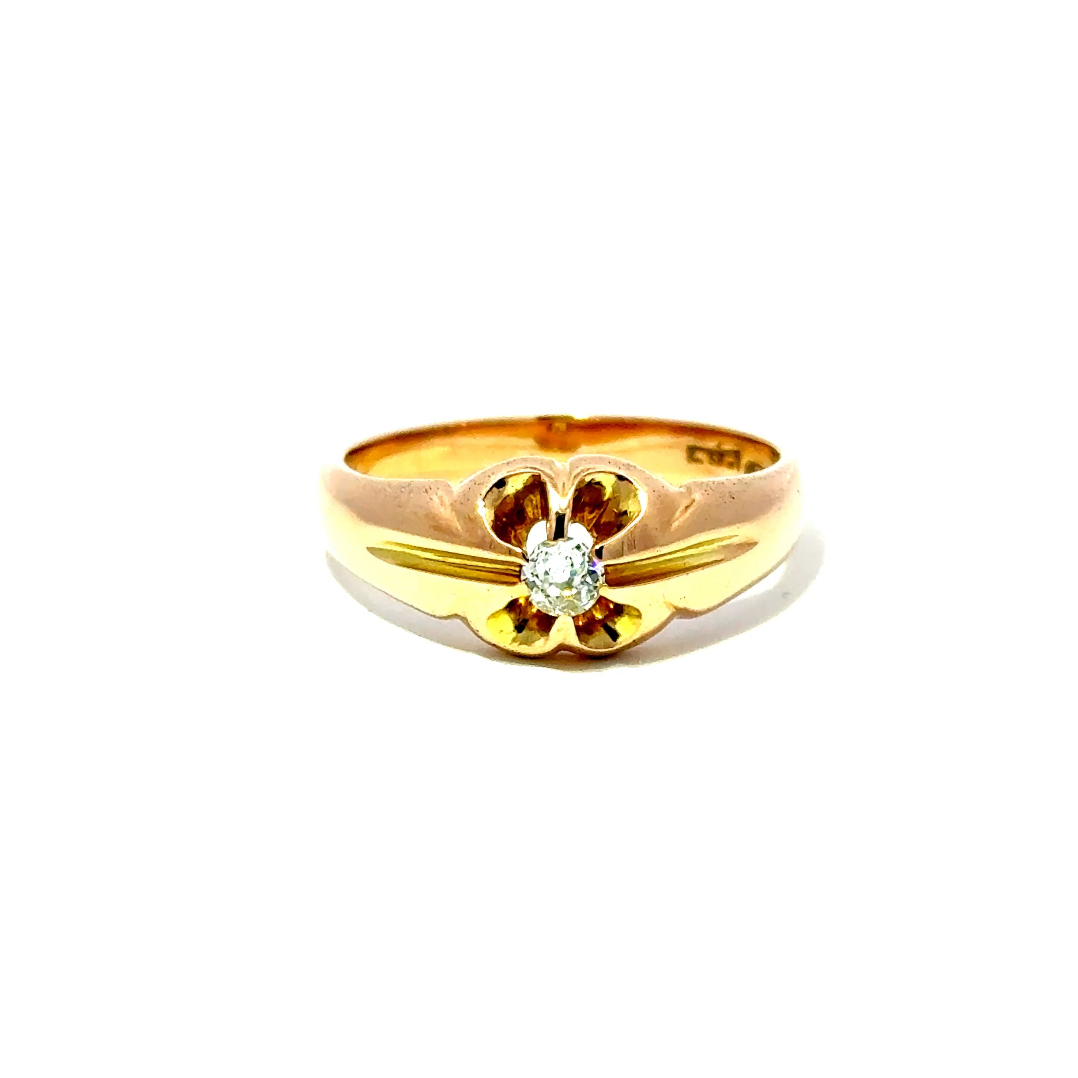 Antique 18ct Yellow Gold Old Cut Diamond Solitaire Belcher Ring
