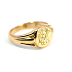 Vintage 18ct Yellow Gold Engraved Round Signet Ring