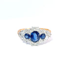 Vintage 18ct Yellow and White Gold Sapphire and Old Cut Diamond Cluster Ring, circa mid twentieth century