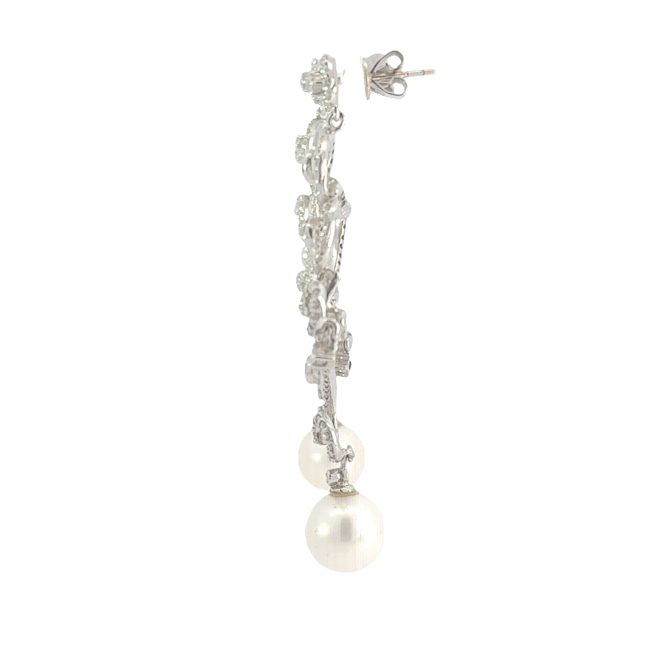 Vintage 18ct White Gold Akoya Pearl and Diamond Drop Earrings